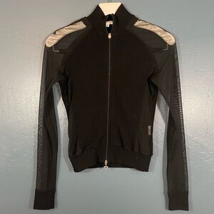 Valentina Vallesi Women’s Black Mesh Sleeve Full Zippered Lightweight Jacket